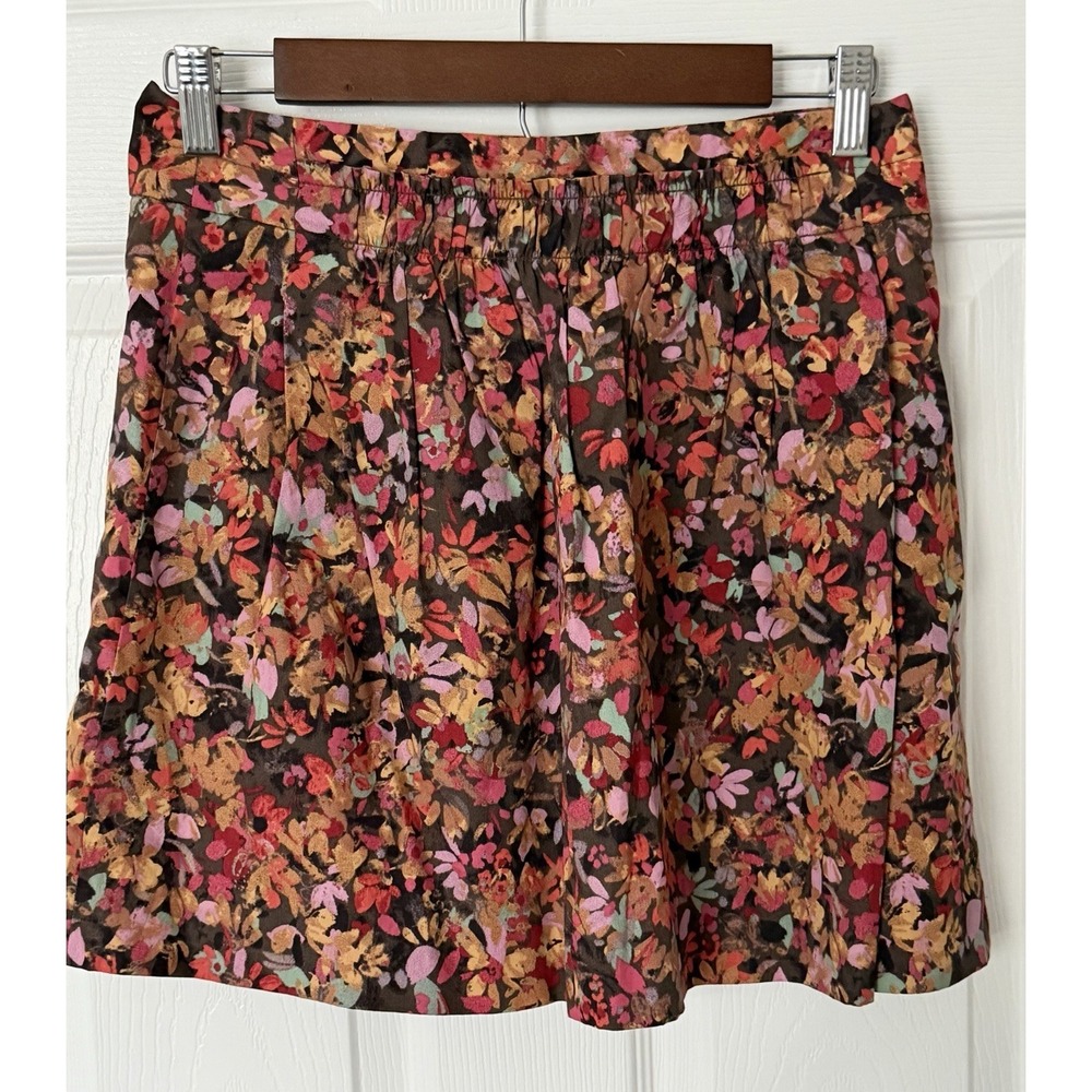 J Crew Women's 100% Cotton Brown Floral Pleated Mini Skirt Size 2